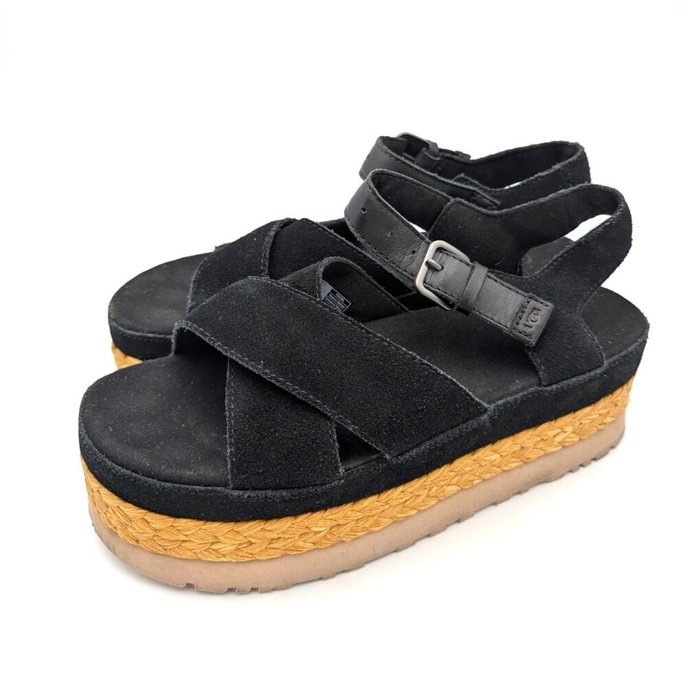 UGG Aubrey Ankle Strap Platform Sandals Women's Black Size US8.5 EU39.5
